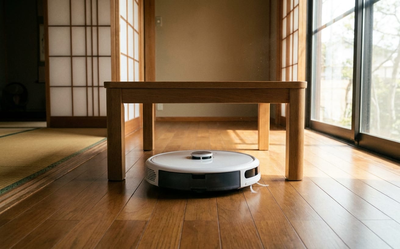高齢者におすすめの掃除機が床を掃除している様子。静かで使いやすいデザイン。