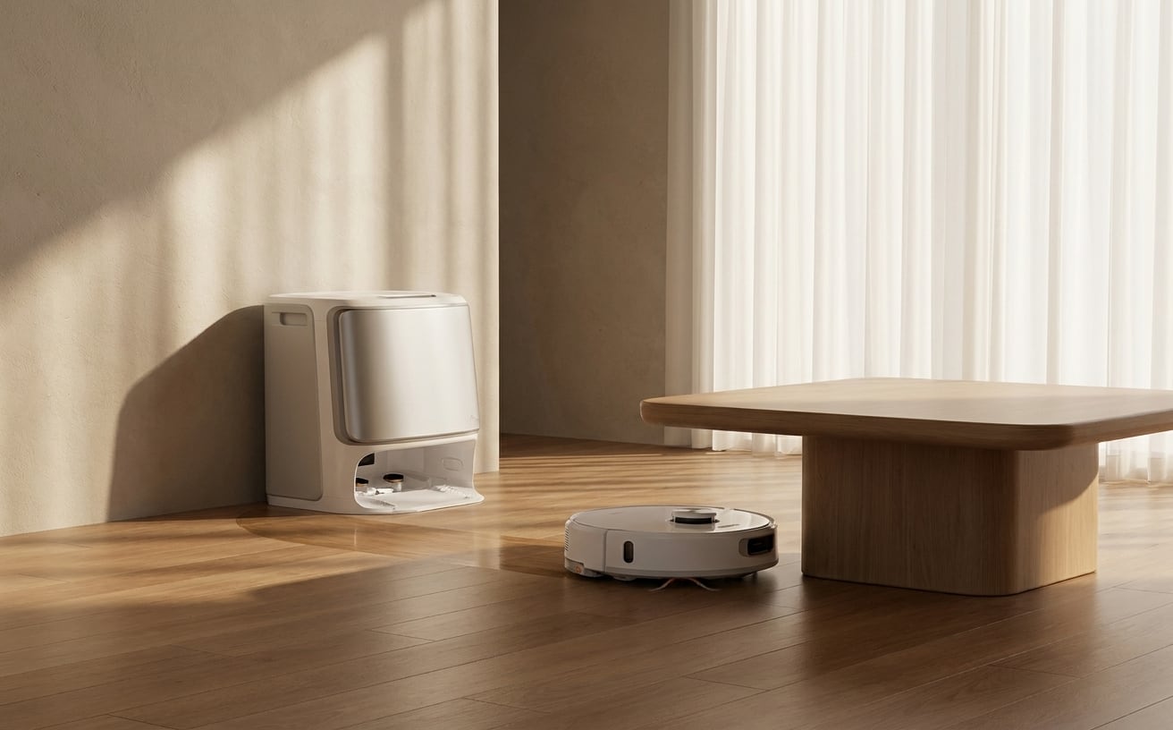 高齢者におすすめの掃除機が置かれた、明るい部屋の静かな風景。シンプルで使いやすいデザイン。