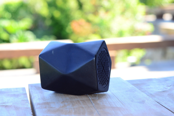 A stylish black geometric Bluetooth speaker, perfect as a unique Valentine's Day gift for music lovers.