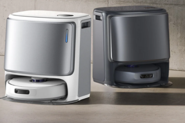 A stylish set of robotic vacuum cleaners in white and gray, ideal for practical and modern Mother's Day gifts.