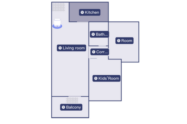 A floor plan showcasing rooms with a robot vacuum's mapped route, ideal for the best budget robot vacuum with mapping.