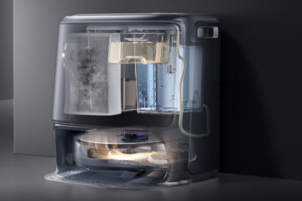 A cross-section view of the best automatic vacuum, showcasing its advanced cleaning and water filtration systems.