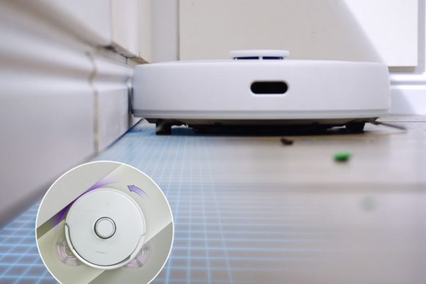 A compact robot vacuum effectively cleaning corners and edges, showcasing its design and functionality for optimal cleaning. Best Robot Vacuum for Cleaning Corners and Edges.