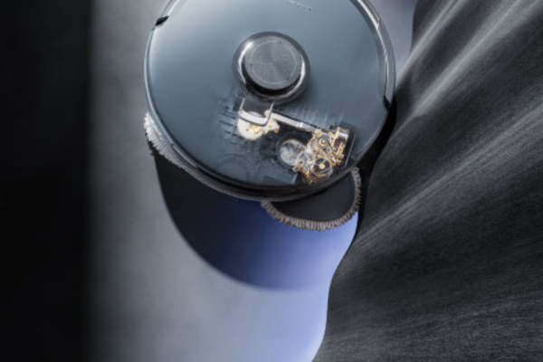 A sleek robot vacuum, ideal for cleaning corners and edges, showcasing advanced design and efficient functionality.