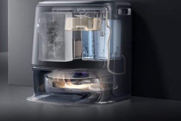 A detailed view of the best self-emptying robot vacuum, showcasing its advanced filtration and cleaning technology.