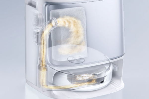 An illustration of the best self emptying robot vacuum's internal mechanism for dust collection and disposal.