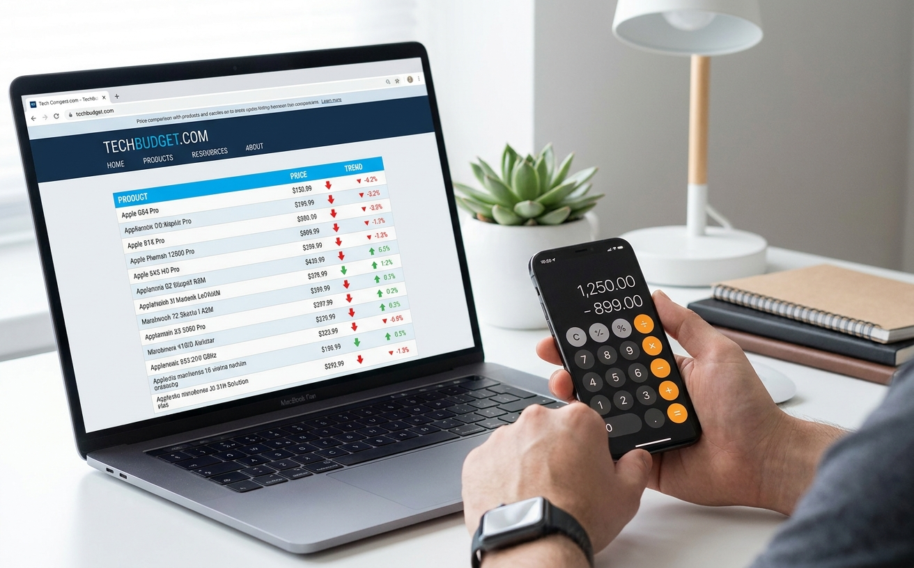 A person calculates prices on a smartphone while comparing tech deals for Click Frenzy Mayhem 2026: What to Buy (and What to Skip).