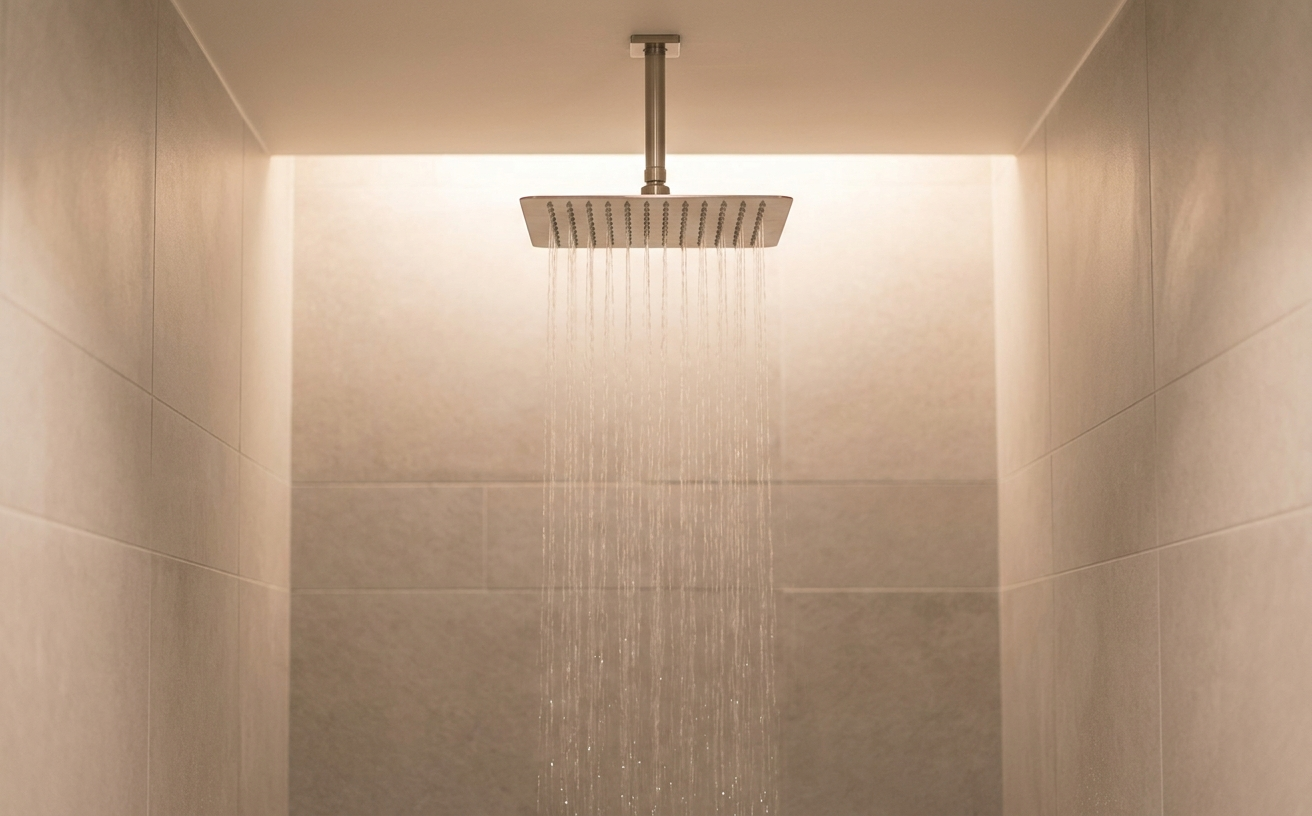 A modern showerhead with water cascading down, ideal for inspiration during the 36 King's Birthday long weekend home projects.