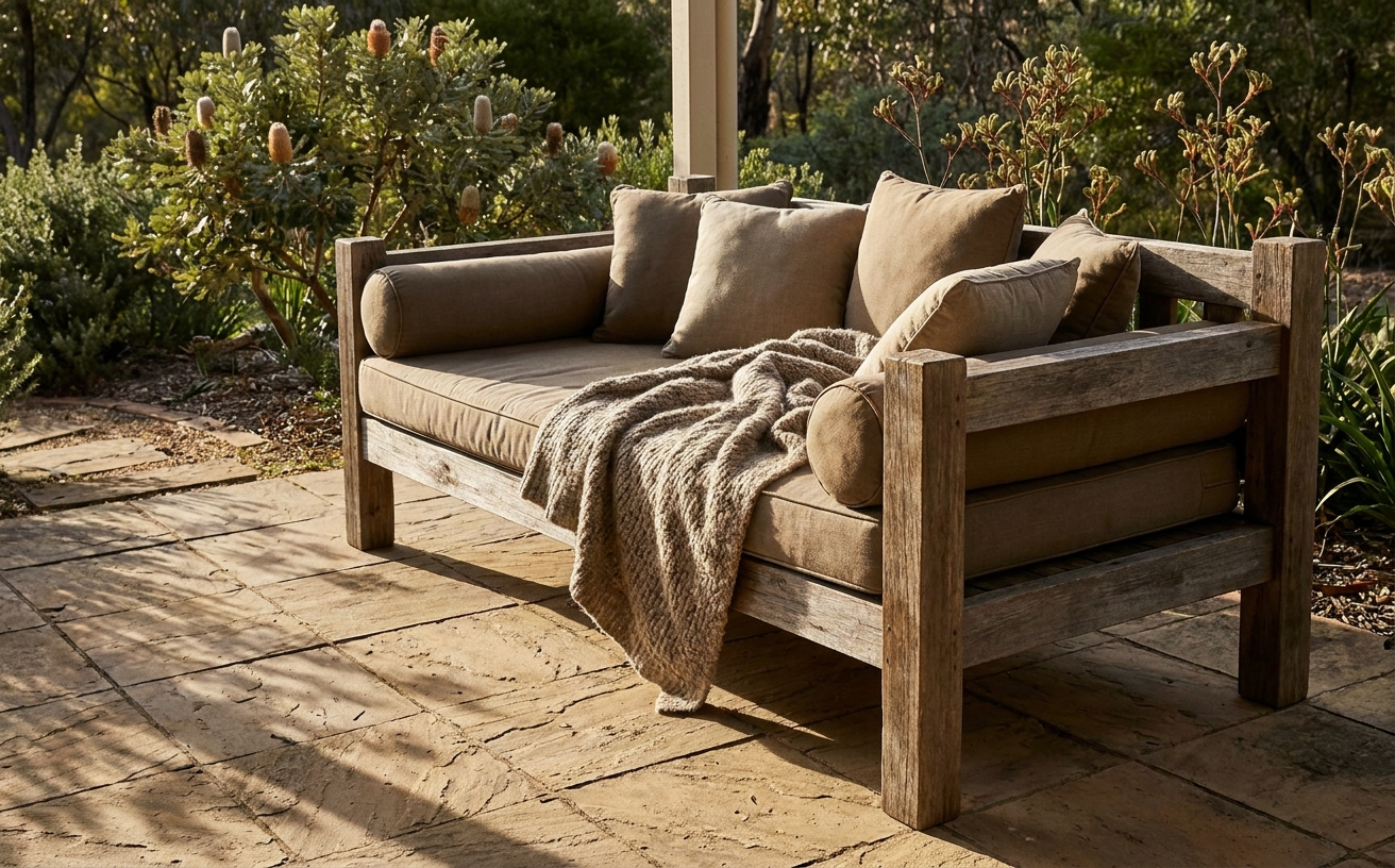 Enjoy a cozy outdoor seating area with this stylish sofa, perfect for 36 King’s Birthday Long Weekend home projects.