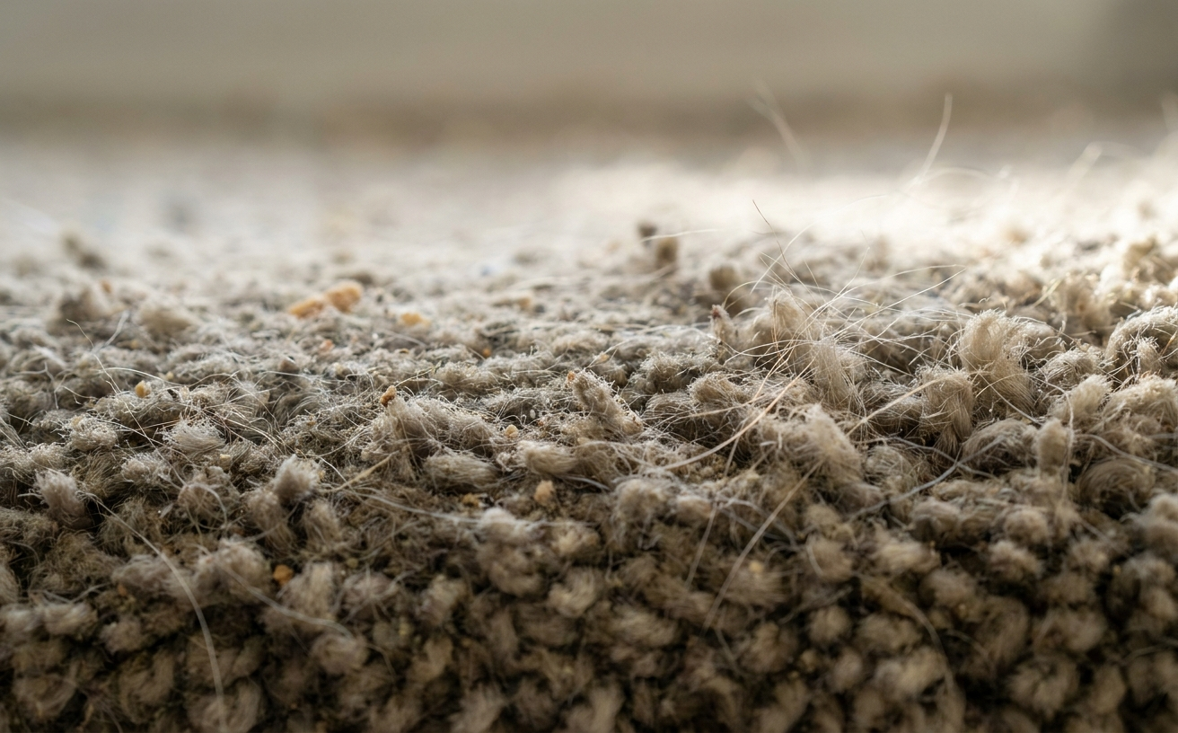 Close-up of a dirty carpet, highlighting the need for a robot vacuum cleaner for carpet to maintain cleanliness and hygiene.