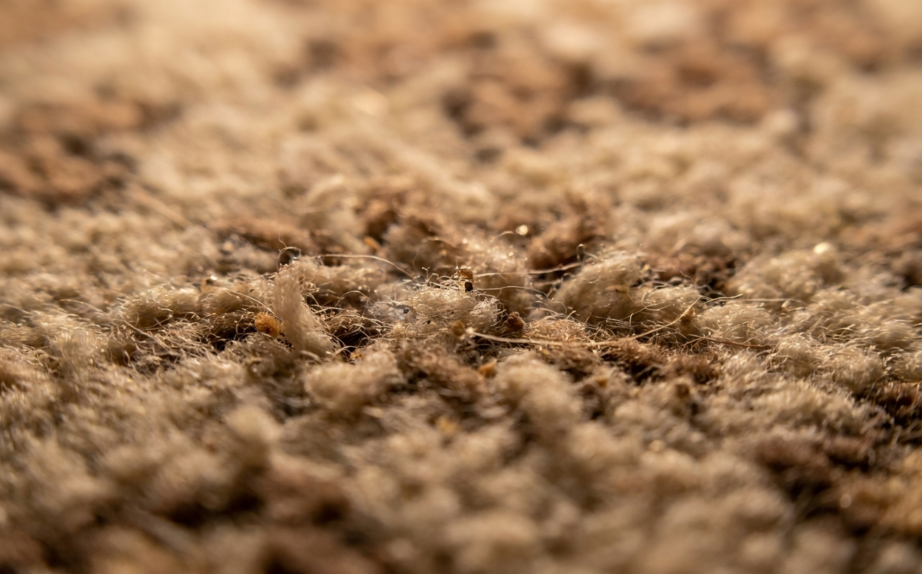 Close-up view of a textured surface showing fibers, highlighting the features of an automatic carpet design.