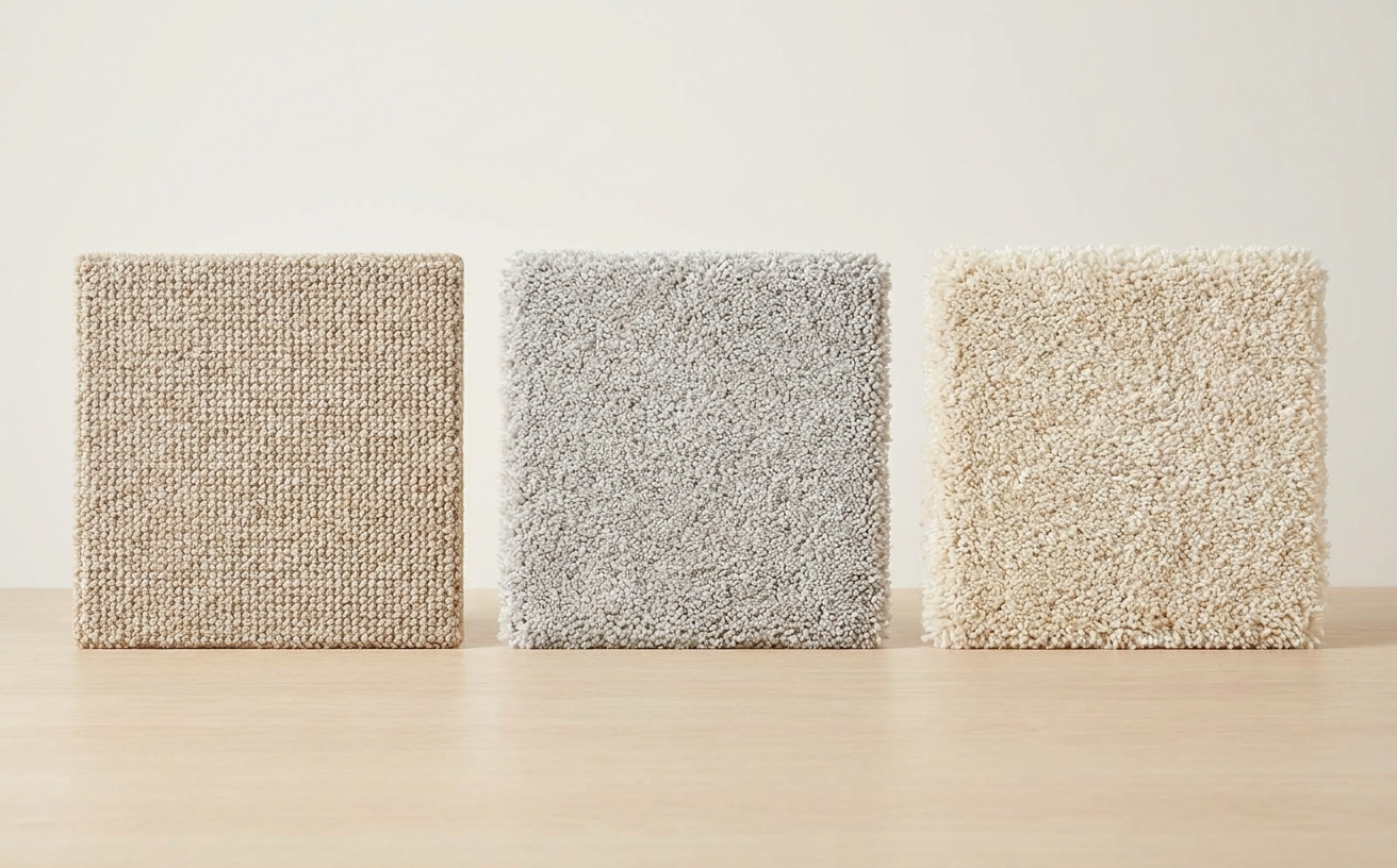 Different carpet textures displayed together, ideal for showcasing a robot vacuum cleaner for carpet efficiency.