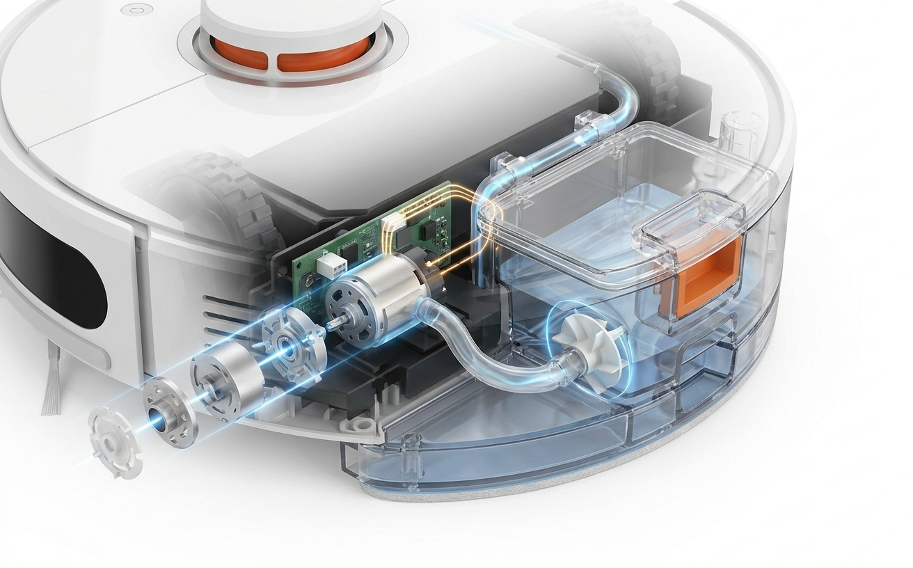 An innovative robotic vacuum design showcasing internal components, highlighting technology for efficient cleaning.