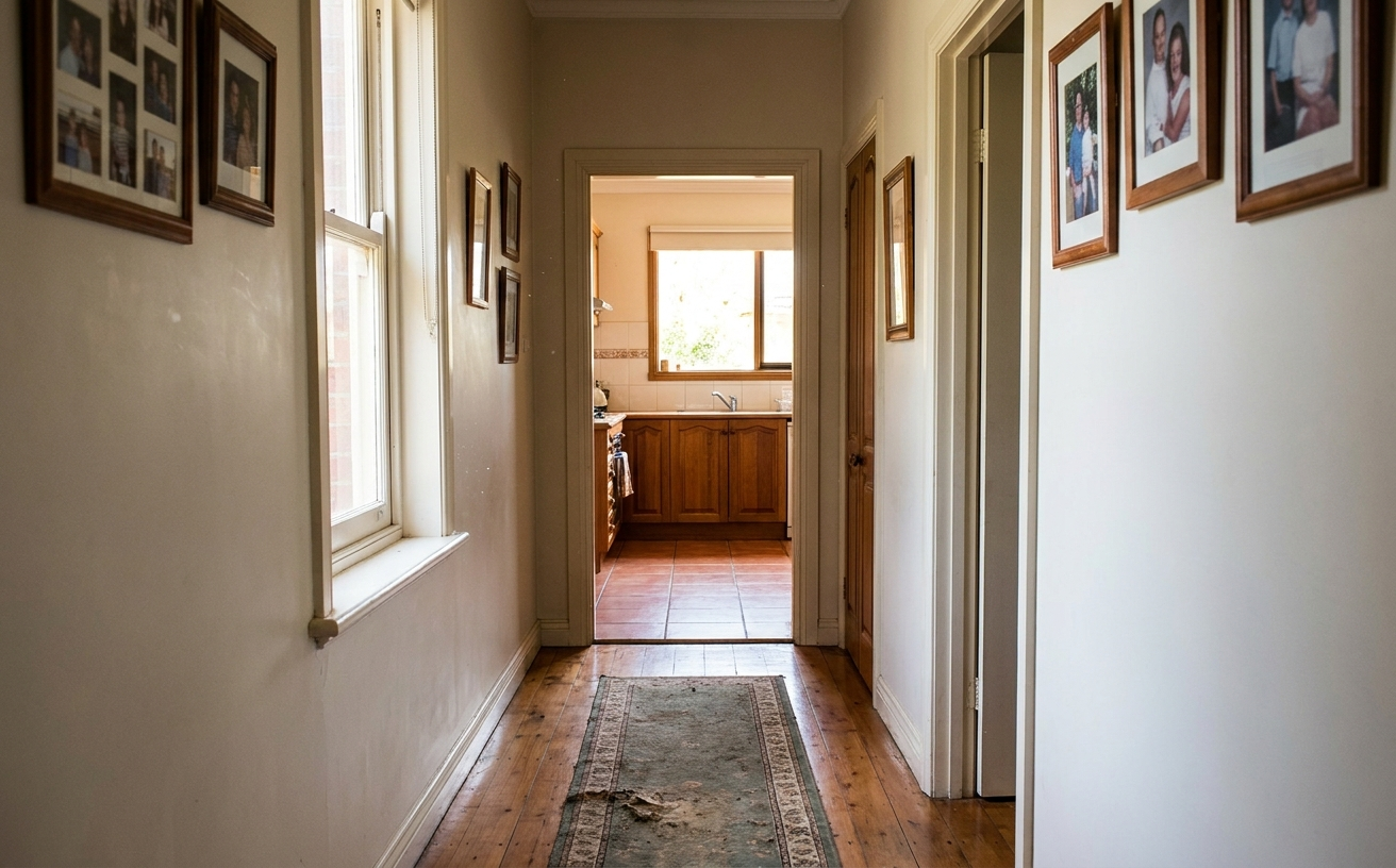 A cozy hallway leading to a kitchen, showcasing a home setting ideal for the best robot vacuum Australia 2026.