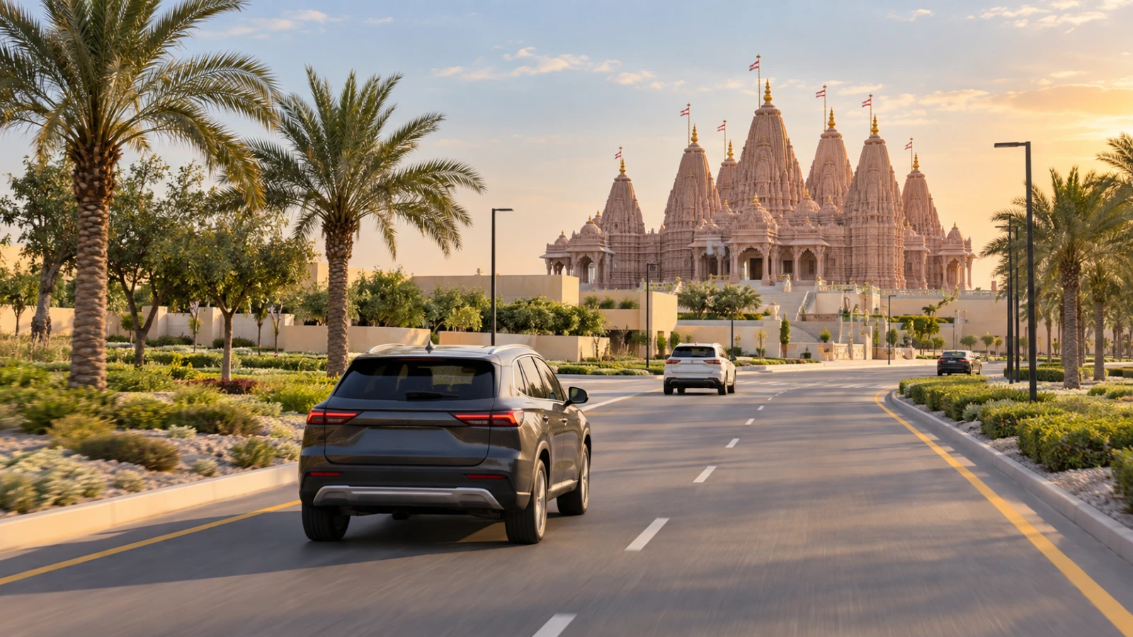 How to reach the templeBAPS Hindu Mandir sits