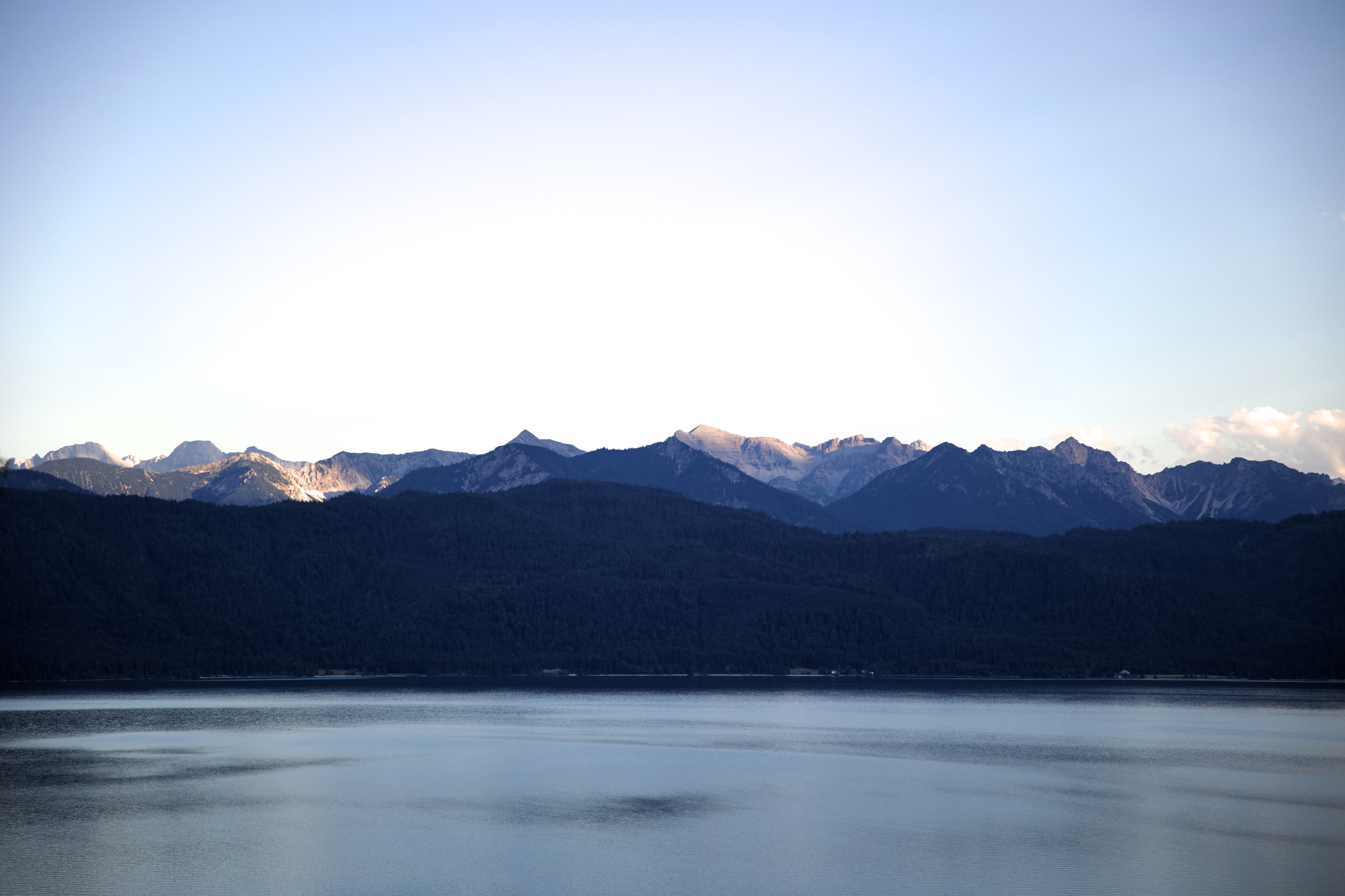 Beautiful Alpine lake in the last hours of the day.