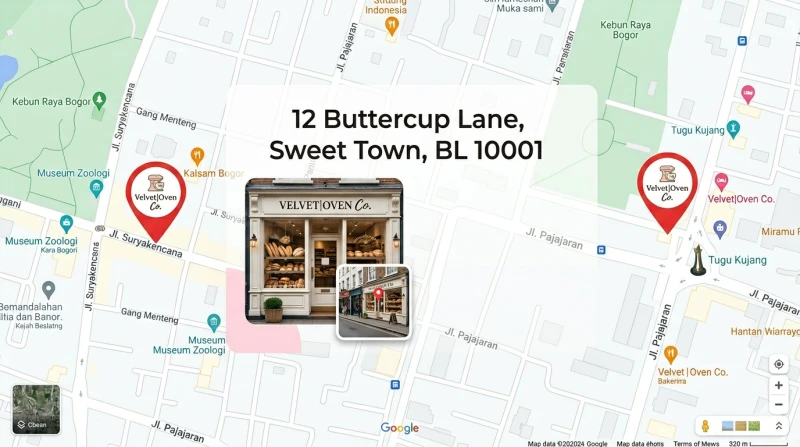 Map showing Velvet Oven Co. bakery location in Bogor, West Java