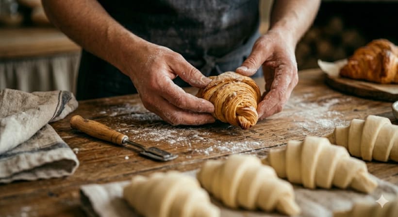 Velvet Oven Co. bakery making croissant
