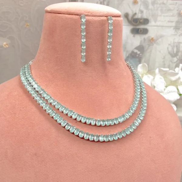 2 Line Diamante Necklace Set - Mint