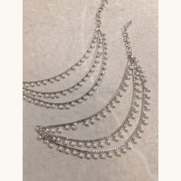 3 Line Pearl and Silver Earring Chains