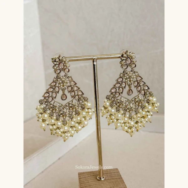Fan Shape Pearl Beaded Earrings