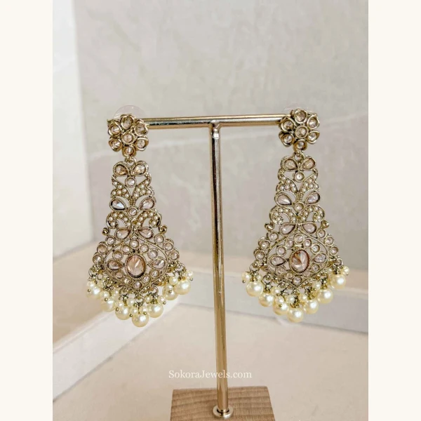 Golden Drop Earrings With Pearl