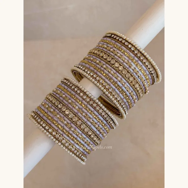 Lilac & Gold Bangles Set – Crystal Stack