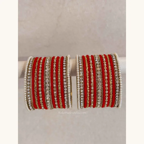 Red Velvet & Gold Bangles Set