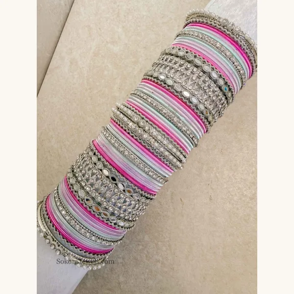 (Slightly less than perfect) 2.4 Silver and Pastels bangle set