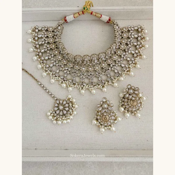 Sonam Antique Gold Bridal Necklace Set with Jhumka Earrings & Tikka
