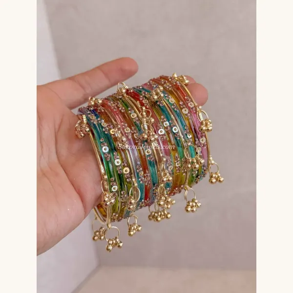 Viral Kashmiri Glass Bangle Set with Ghungroo