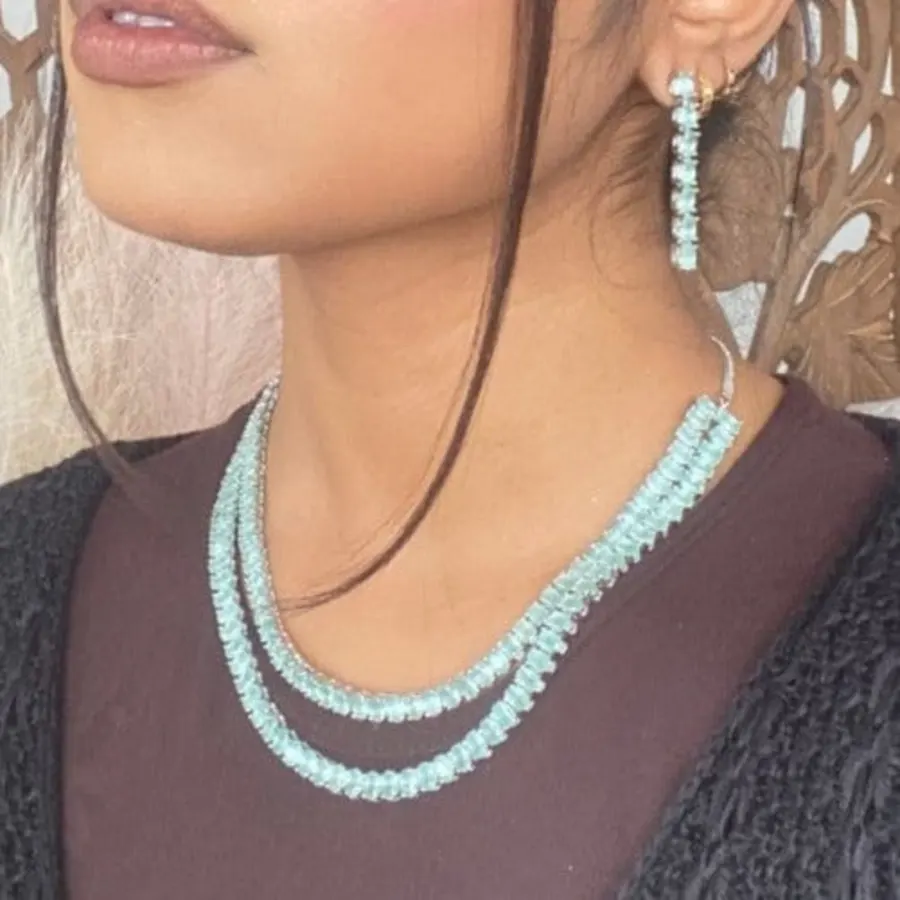 2 Line Diamante Necklace Set - Mint