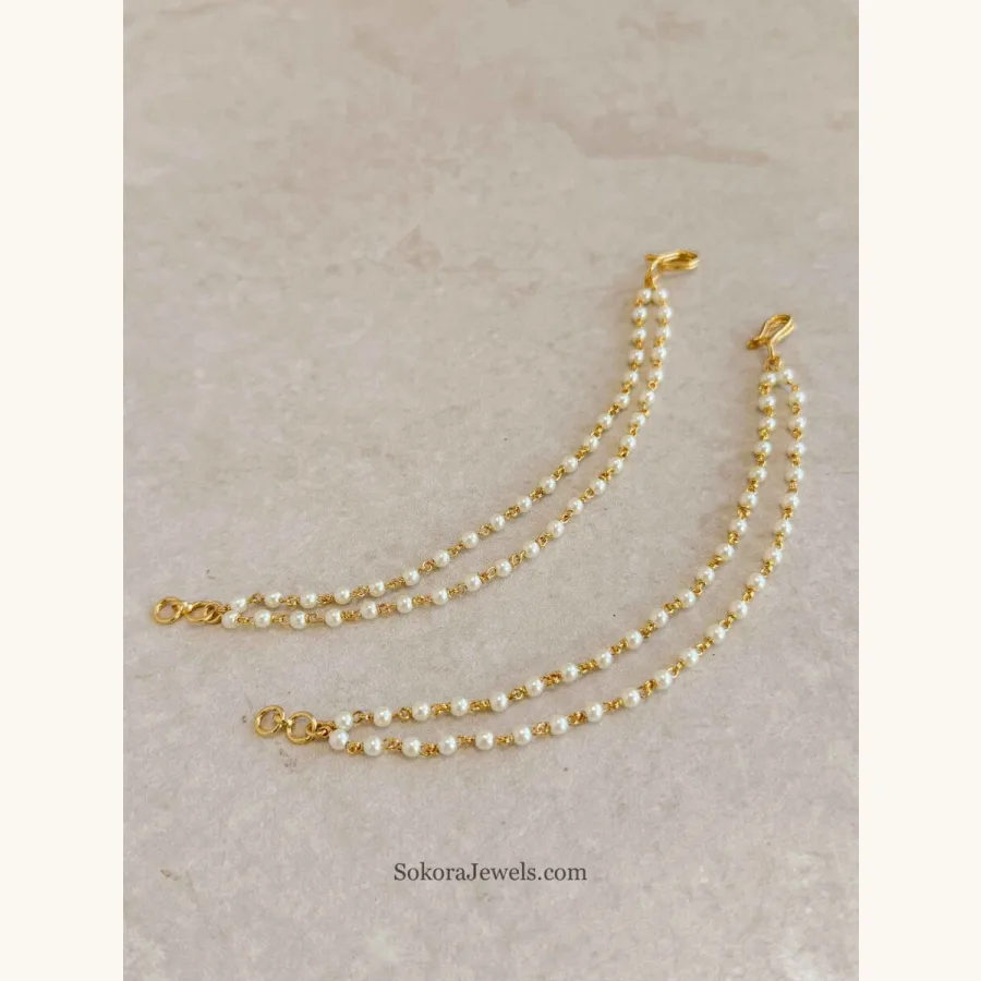 2 Line Pearl and Bright Gold Earring Chains