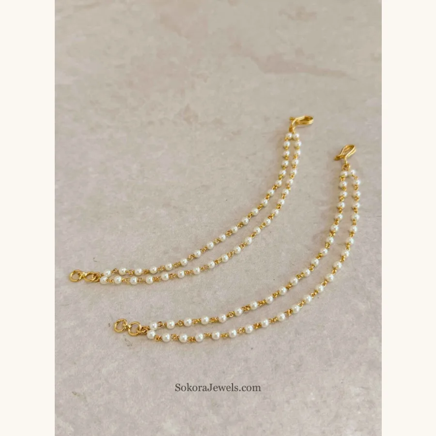 2 Line Pearl and Bright Gold Earring Chains