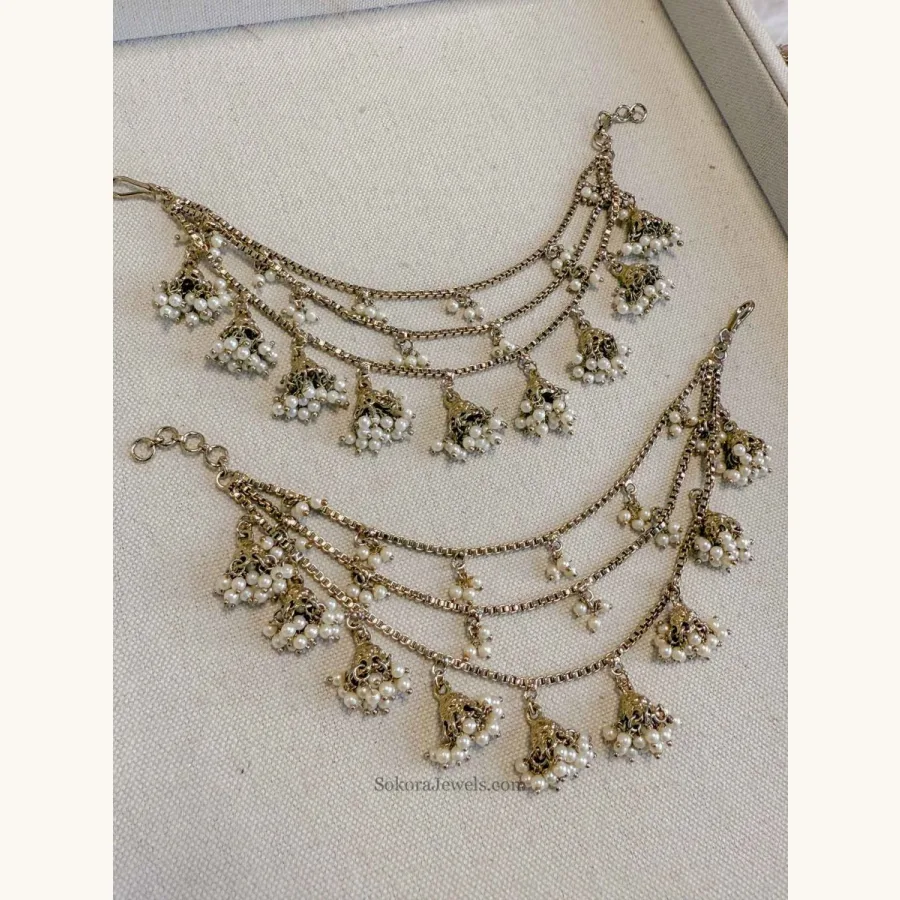 3 Line Pearl & Jhumka Earring chains