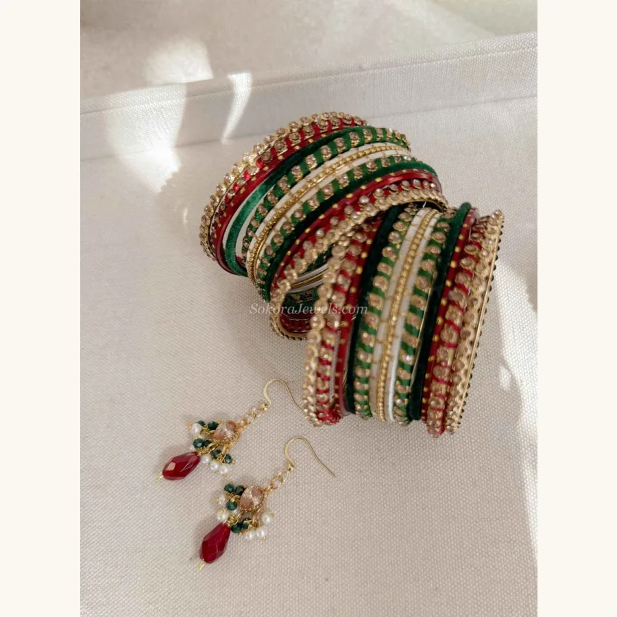 Bridesmaids Bangle & Earring Gift Set - Maroon & Green