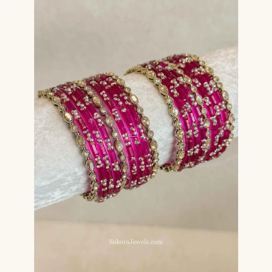 Glass Bangles Stack - Pink