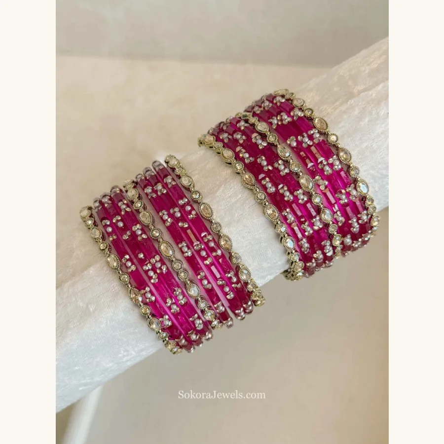 Glass Bangles Stack - Pink