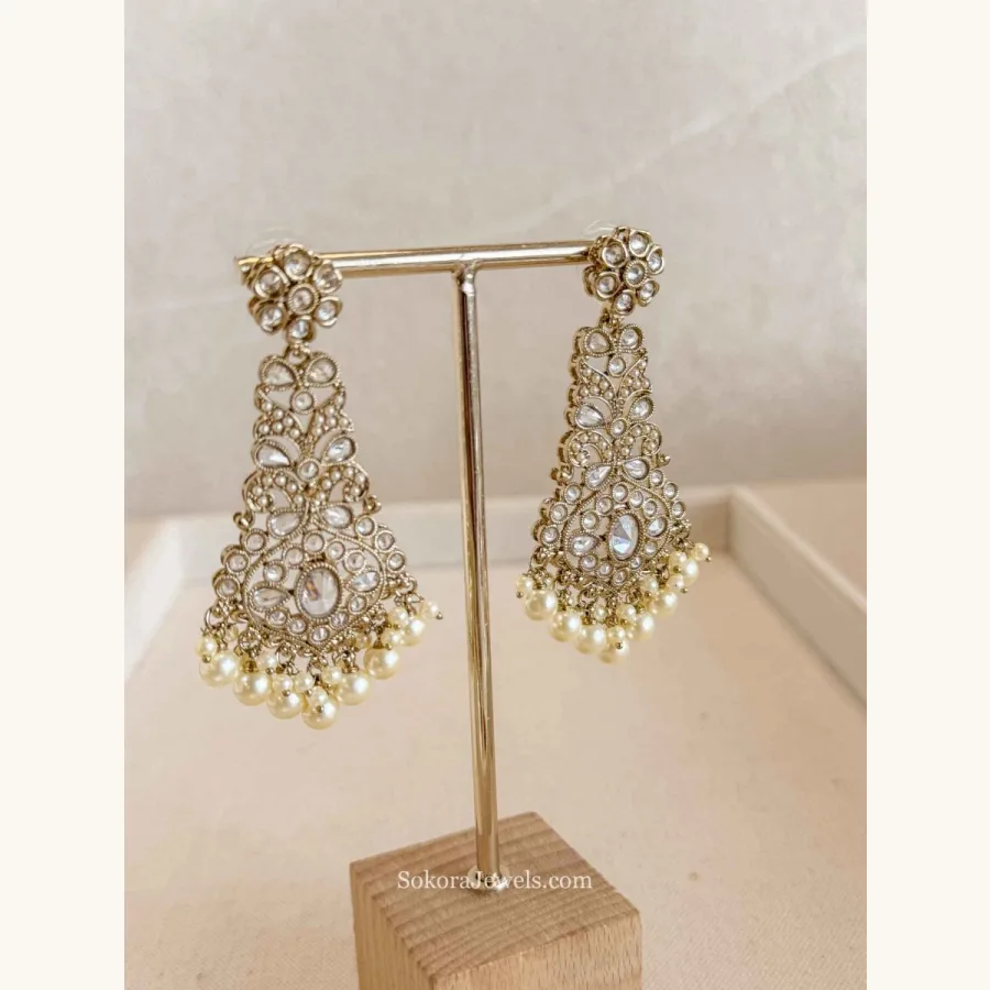 Golden Drop Earrings With Pearl