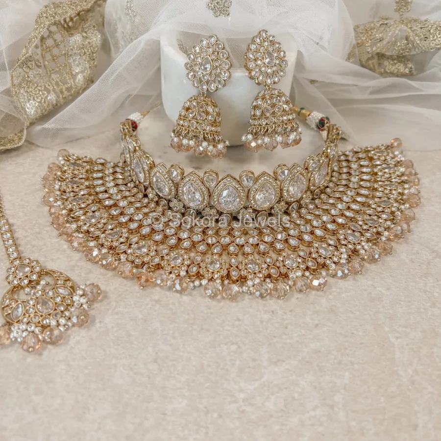 Lucie Bridal Double Necklace set - Golden Glow