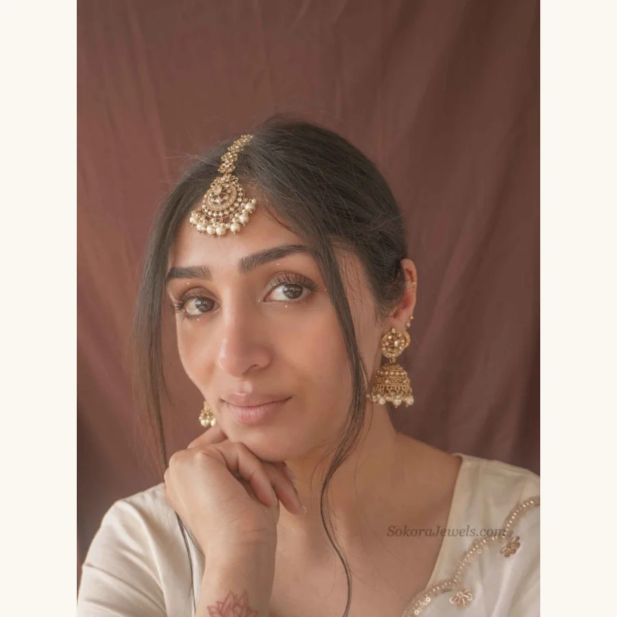 Mandala Crystal & Pearl Jhumka Earrings with Tikka Set