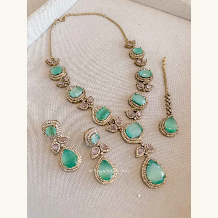 Mehrunisa Mint & Pink Bridal Necklace Set