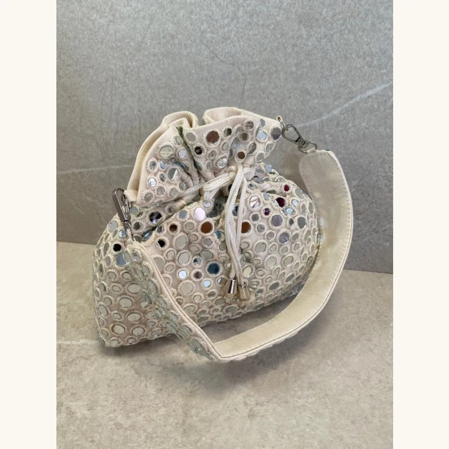 (DAMAGED) Polka Dot Mirror Detail Bag - Off White