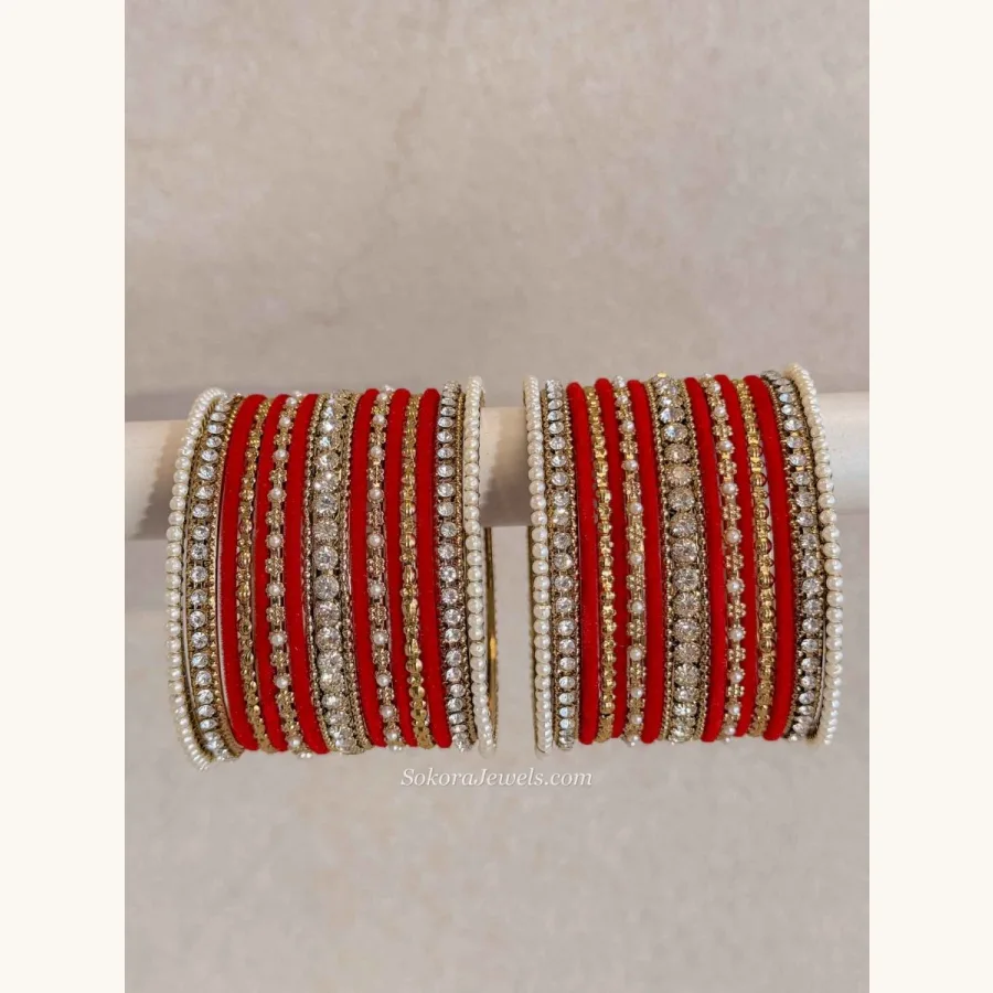 Red Velvet & Gold Bangles Set