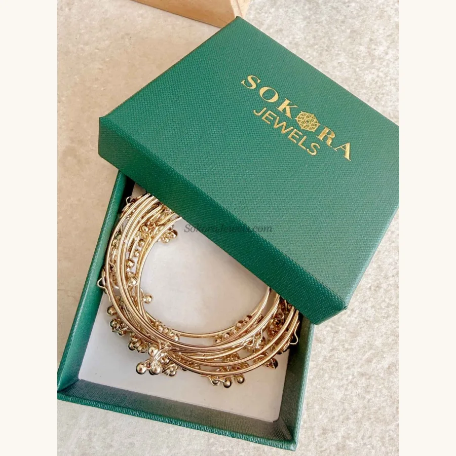 Set of 8 Kashmiri Bangles with Ghungroo - Gold