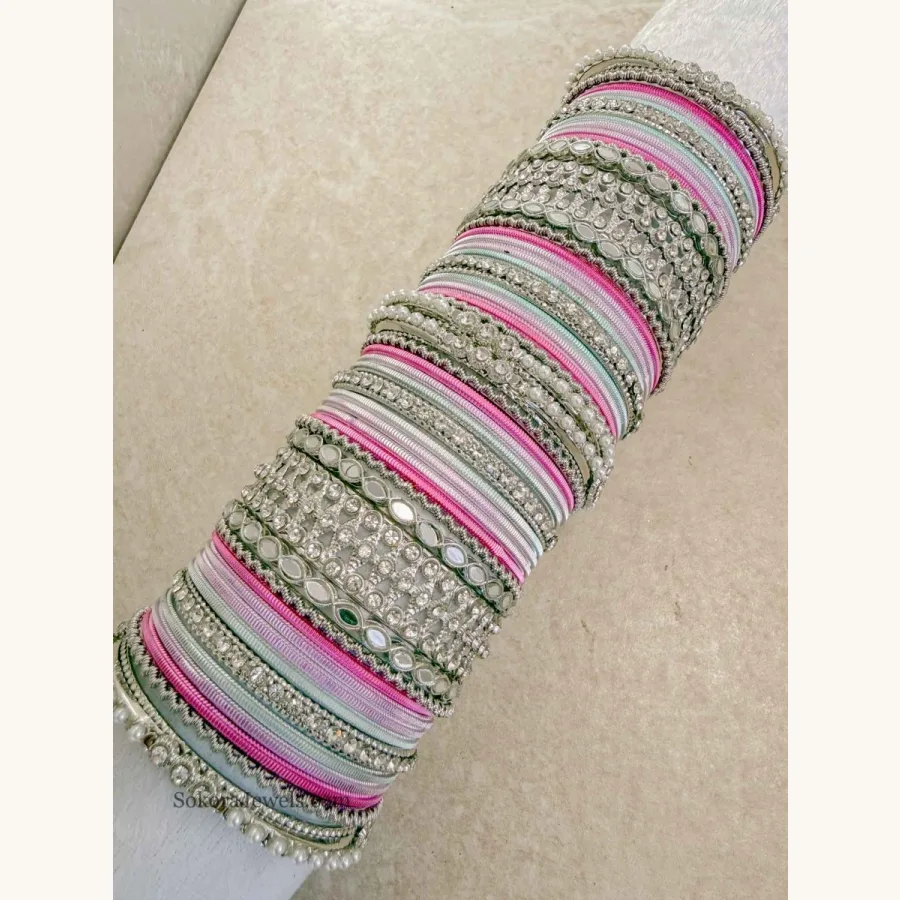 (Slightly less than perfect) 2.4 Silver and Pastels bangle set
