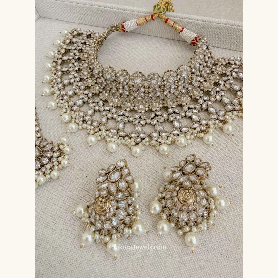 Sonam Antique Gold Bridal Necklace Set with Jhumka Earrings & Tikka