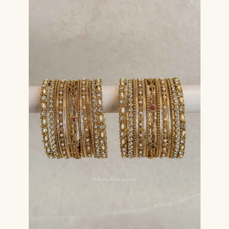 Temple Style Gold Bangle Set