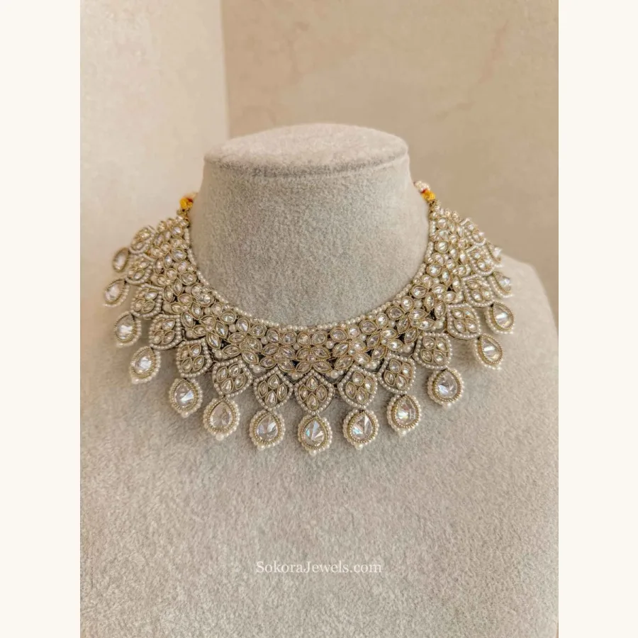 Yashnee Clear Crystal Bridal Necklace Set