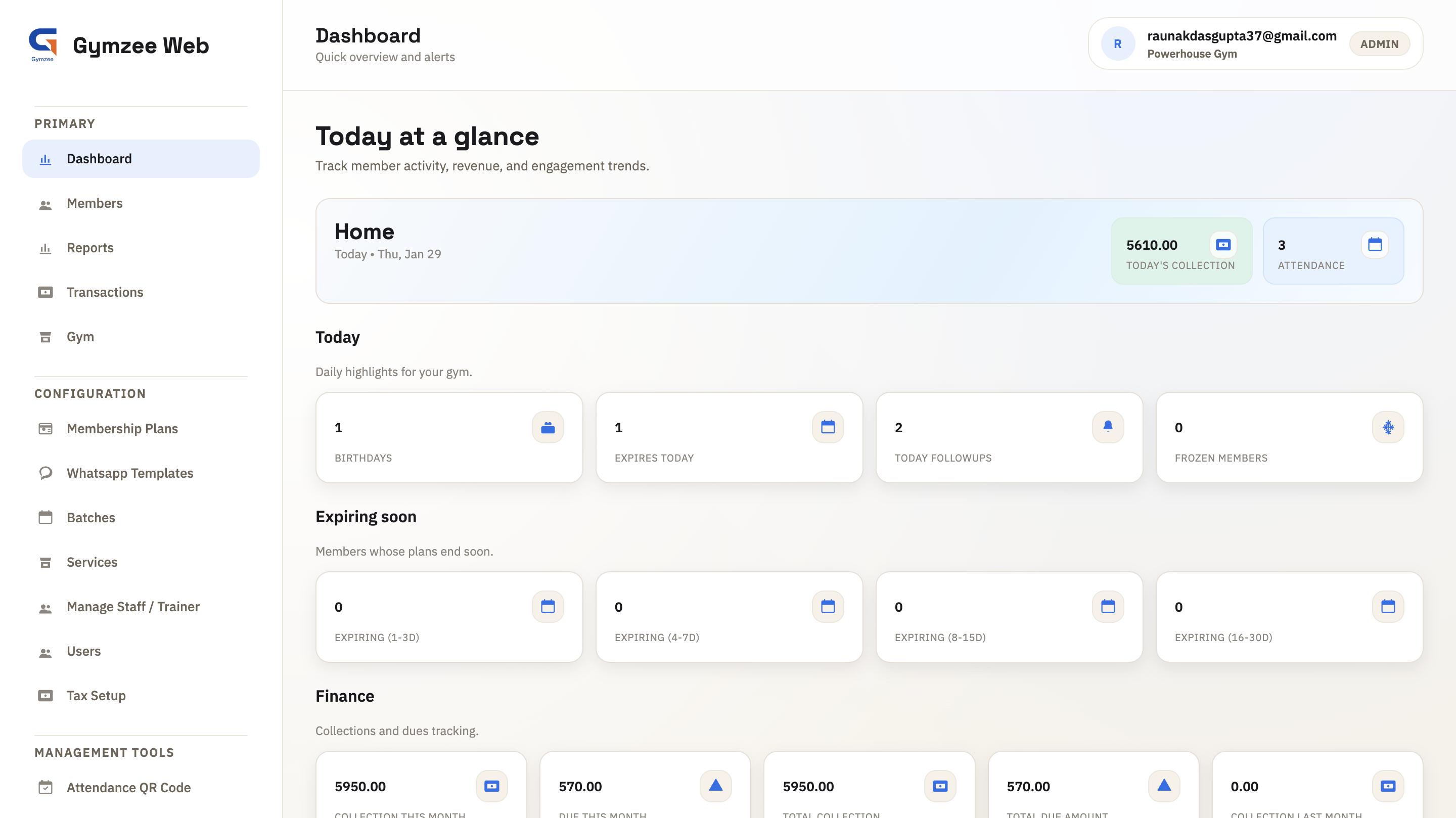 Gymzee web dashboard
